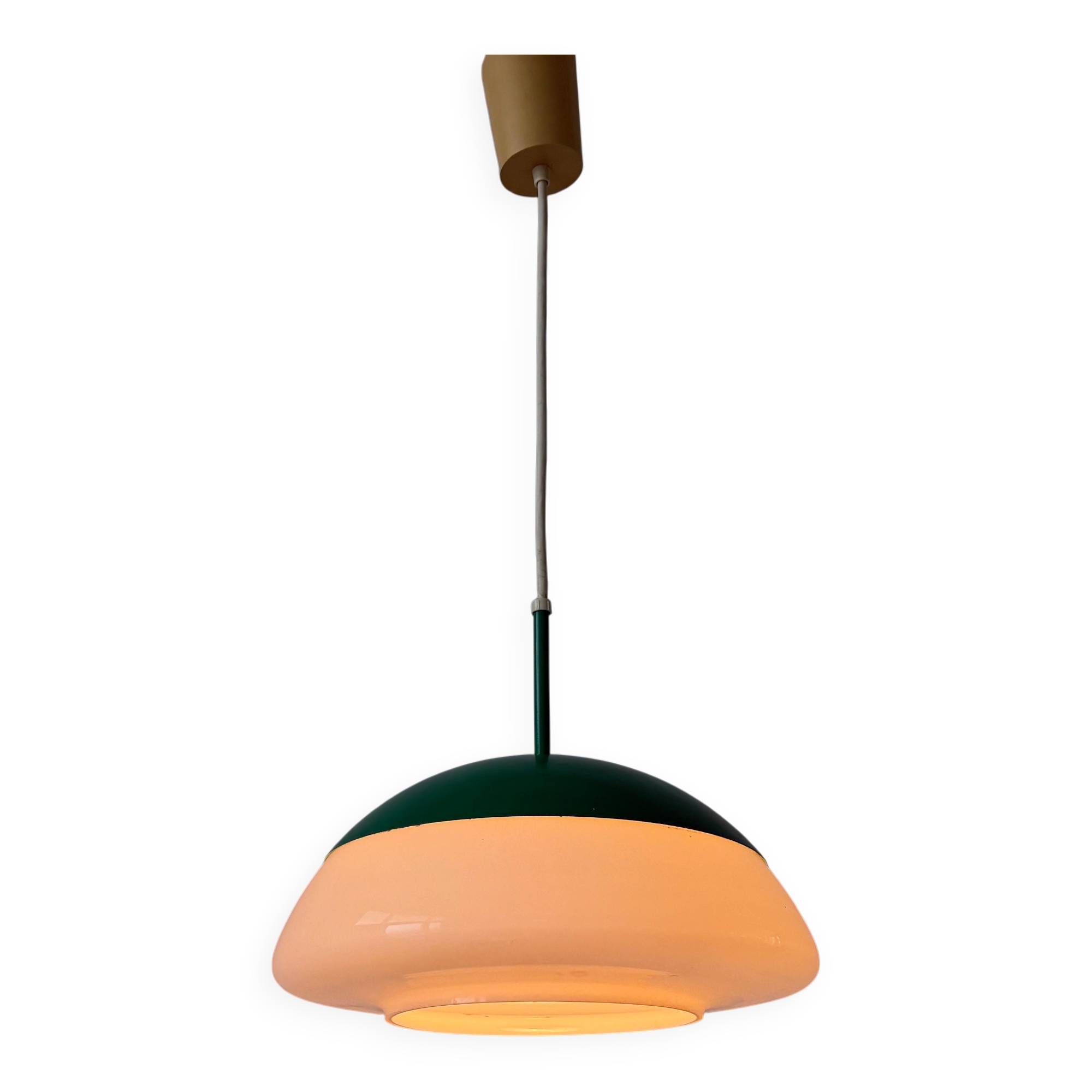 Suspension en métal vert et verre opale, années 1960, Germany