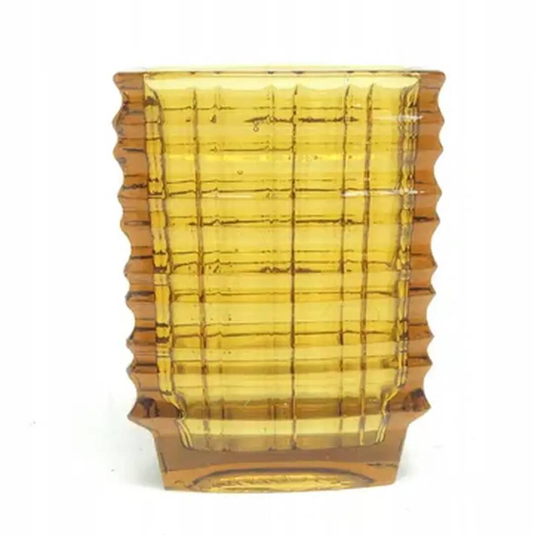 Optical vase, mid-century modern, yellow glass, designed by J. Drost, Ząbkowice, Poland, 1970s