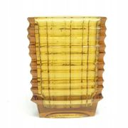 Optical vase, mid-century modern, yellow glass, designed by J. Drost, Ząbkowice, Poland, 1970s