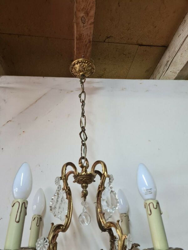 Lustre en bronze et pampilles style Louis XV