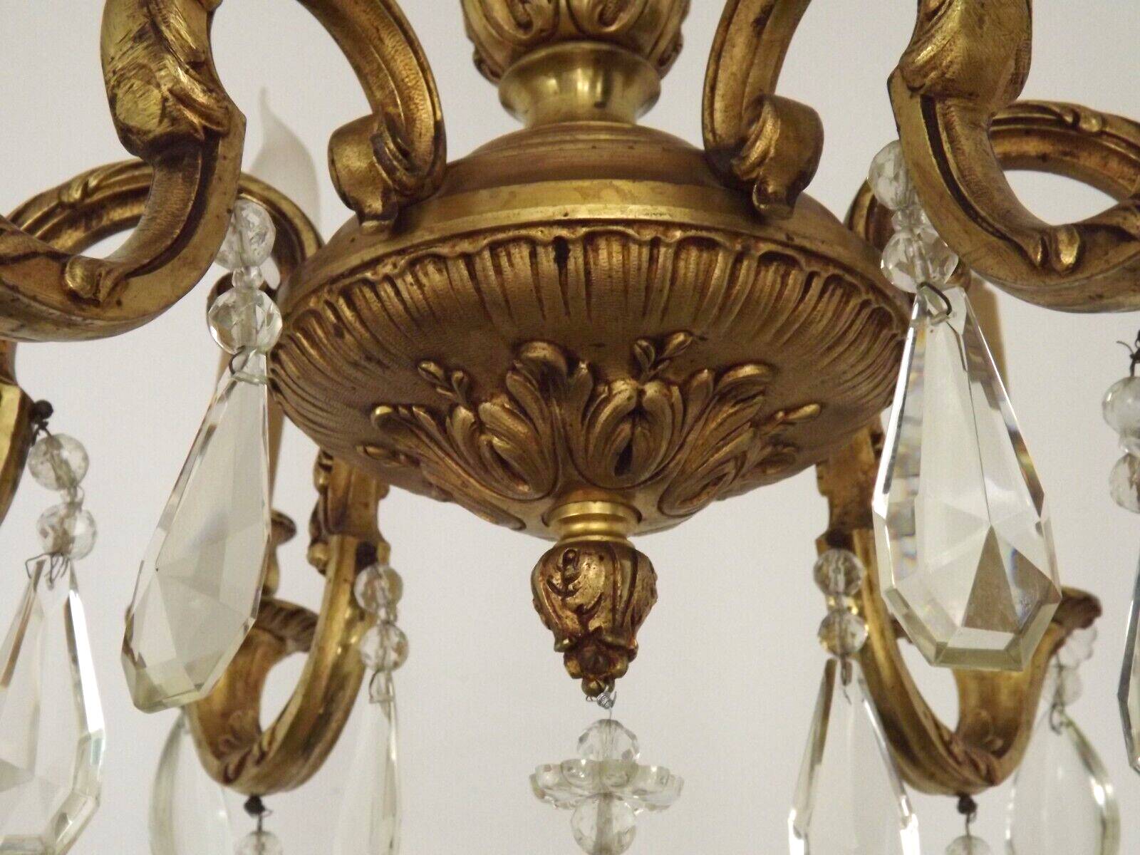 Lustre style Empire 6 feux, pampilles en cristal | Selency