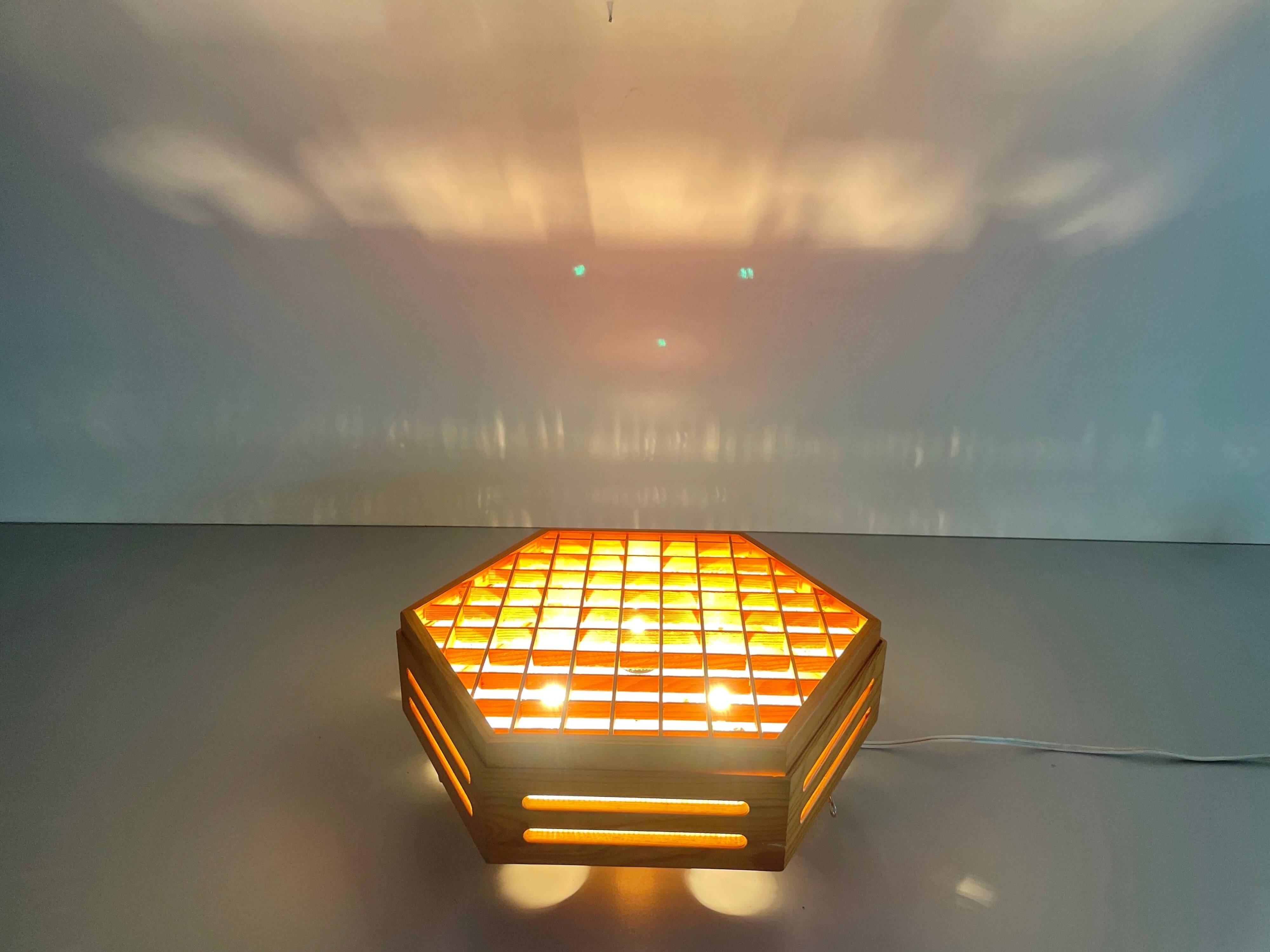 Hexagonal wooden recessed lamp, 1970s, Germany