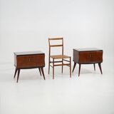 Pair of bedside tables with glass top, 1950s