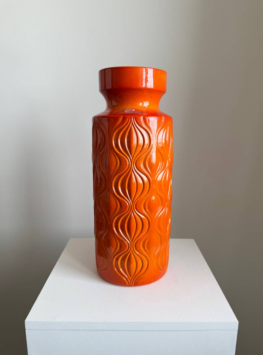 Scheurich Keramik Large Orange Vase: Vintage Mid Century Modern Fat La