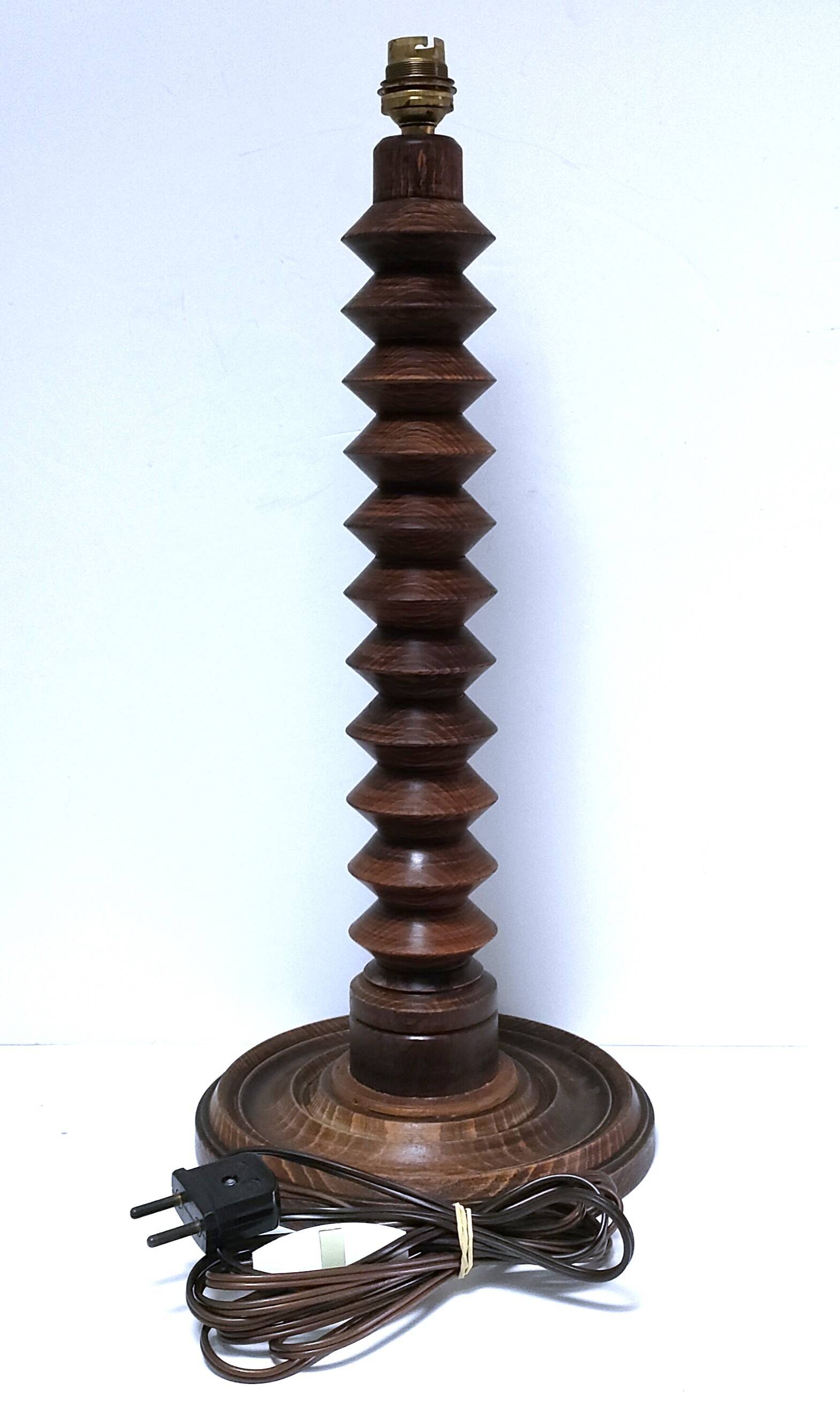 XL turned wooden lamp base H.47 cm 1950s design