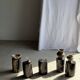 Small black petrified wood side table with beige stripes H28 D18 - 3347