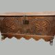 18th century high mountain chest, in solid oak and forged parts.