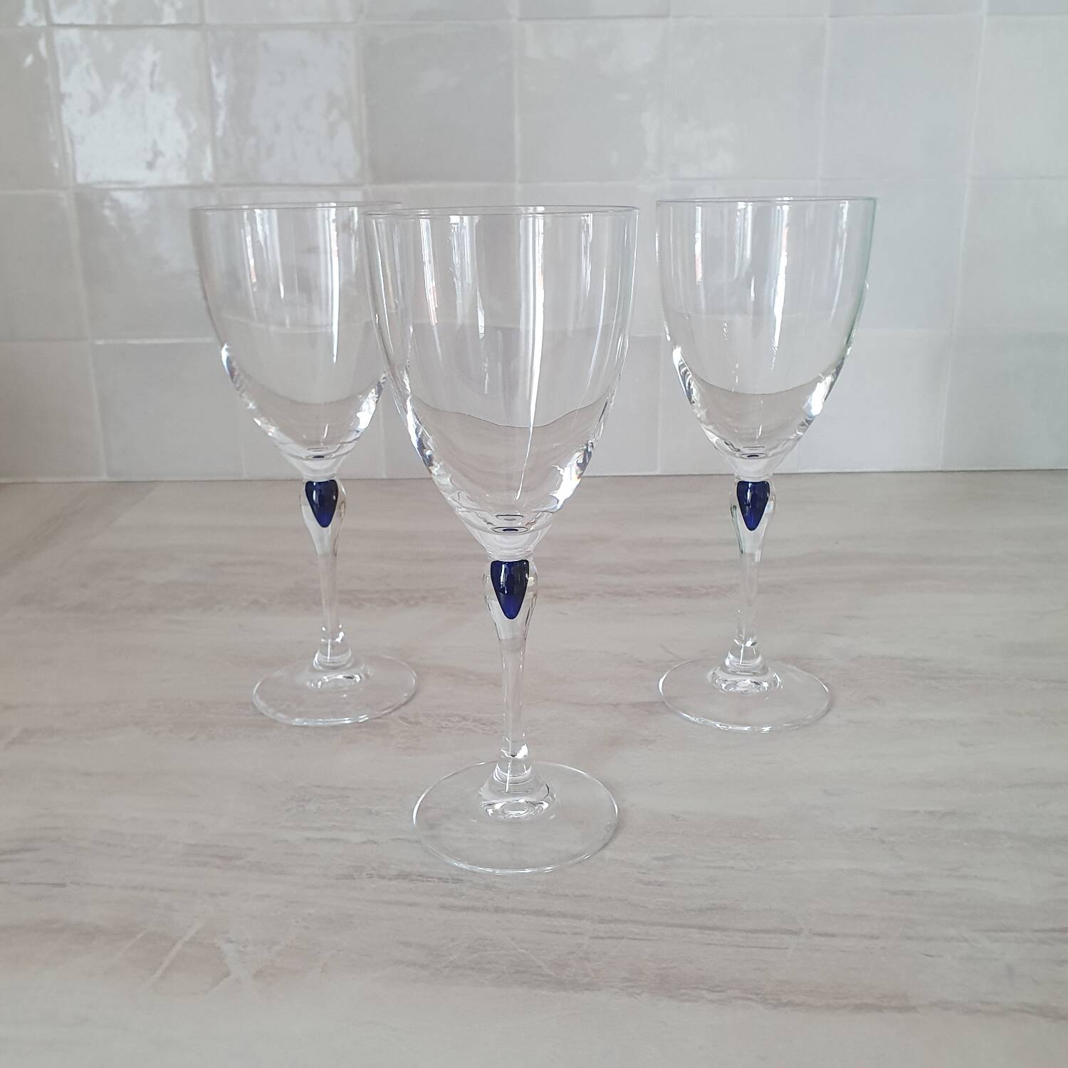 3 wine/water glasses Crystal d'Arques model Venice Sapphire blue