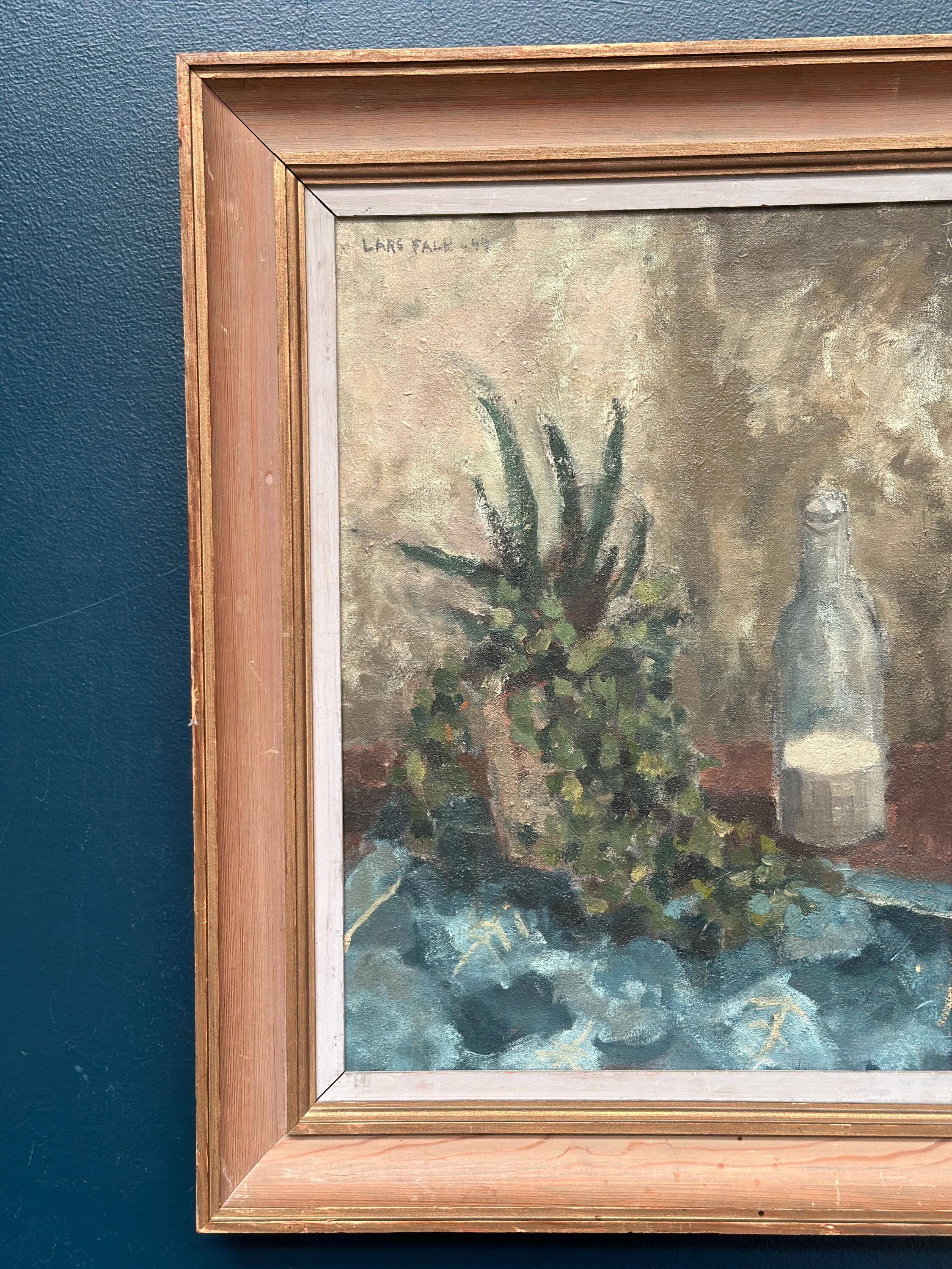 Original Swedish Oil on Panel – “Still Life with Glass Bottle” by Lars Falk