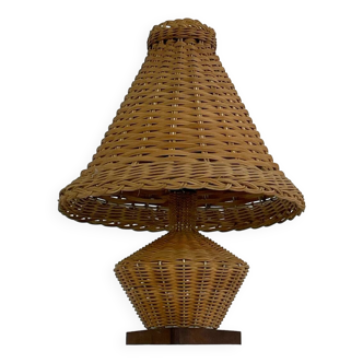 Lampe en osier et bois années 50