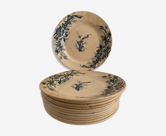 Set de 12 assiettes en porcelaine ancienne bleue et blanche Terre de