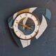 Vintage silent wall pendulum clock from the 60s asymmetrical "Striped blue white ocher"