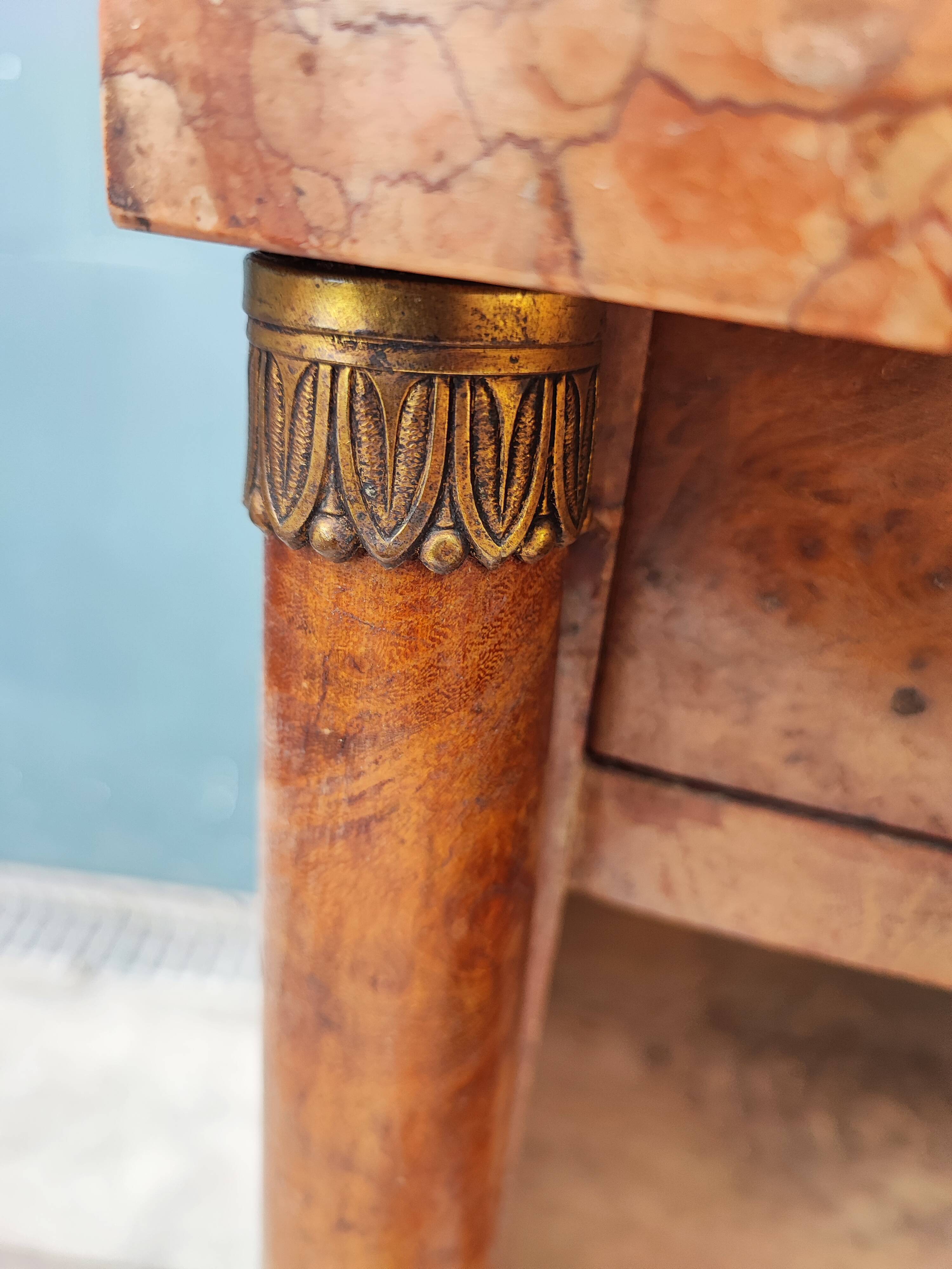 Empire style bedside table marble top