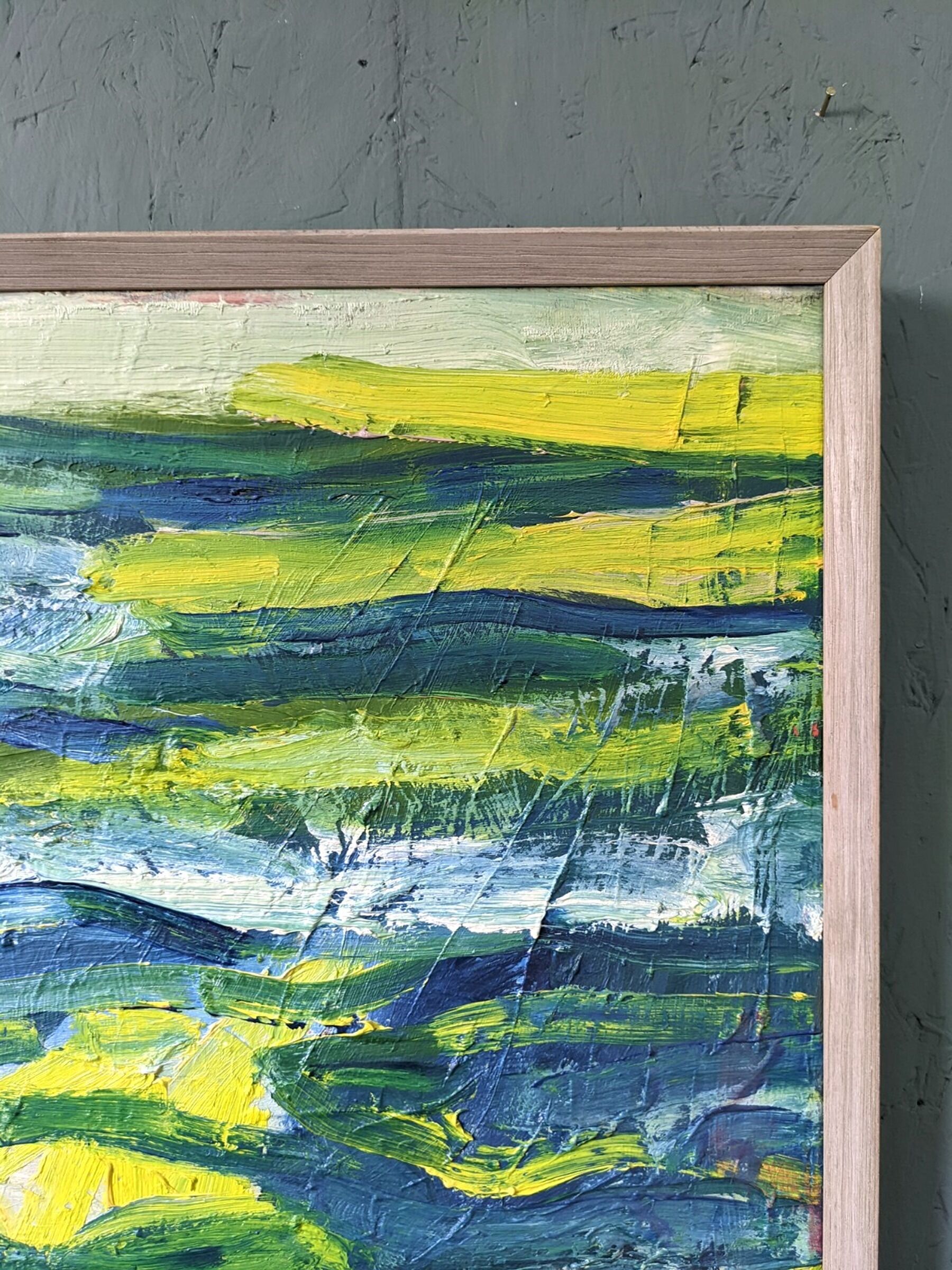 Mid-Century Modern Swedish "Waves" Vintage Abstract Oil Painting, Framed