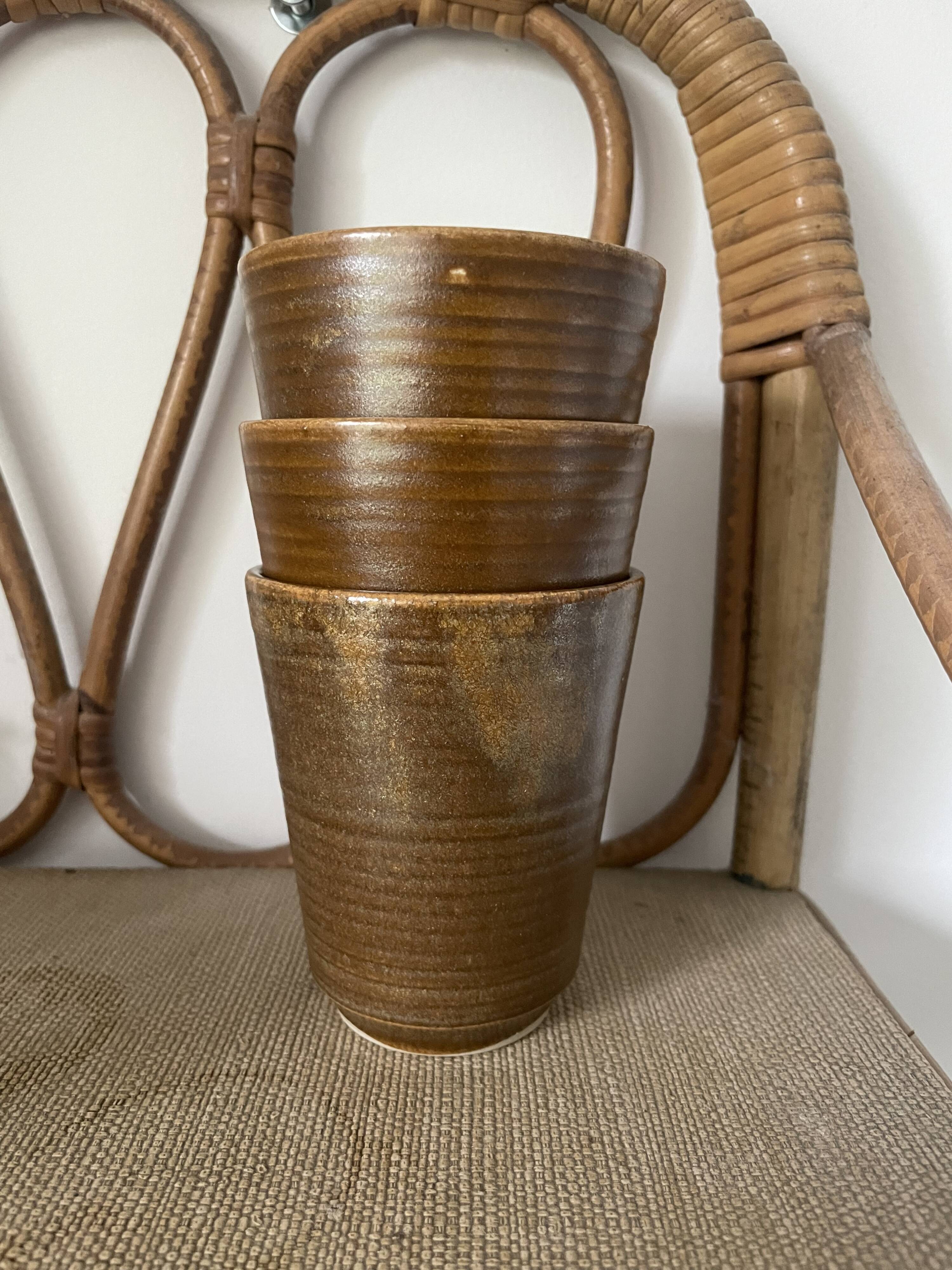 3 Digoin stoneware mugs