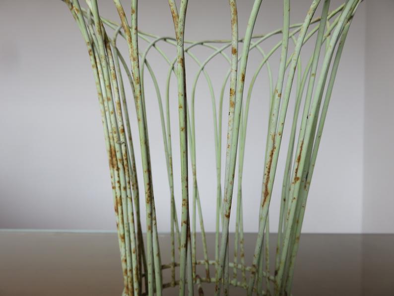 Cache pot tripod in pale green metal and yellow 50 60 years