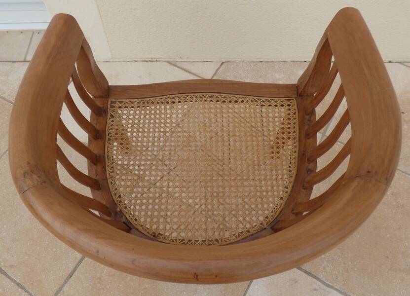 2 Colonial armchairs in natural solid wood with cane seats