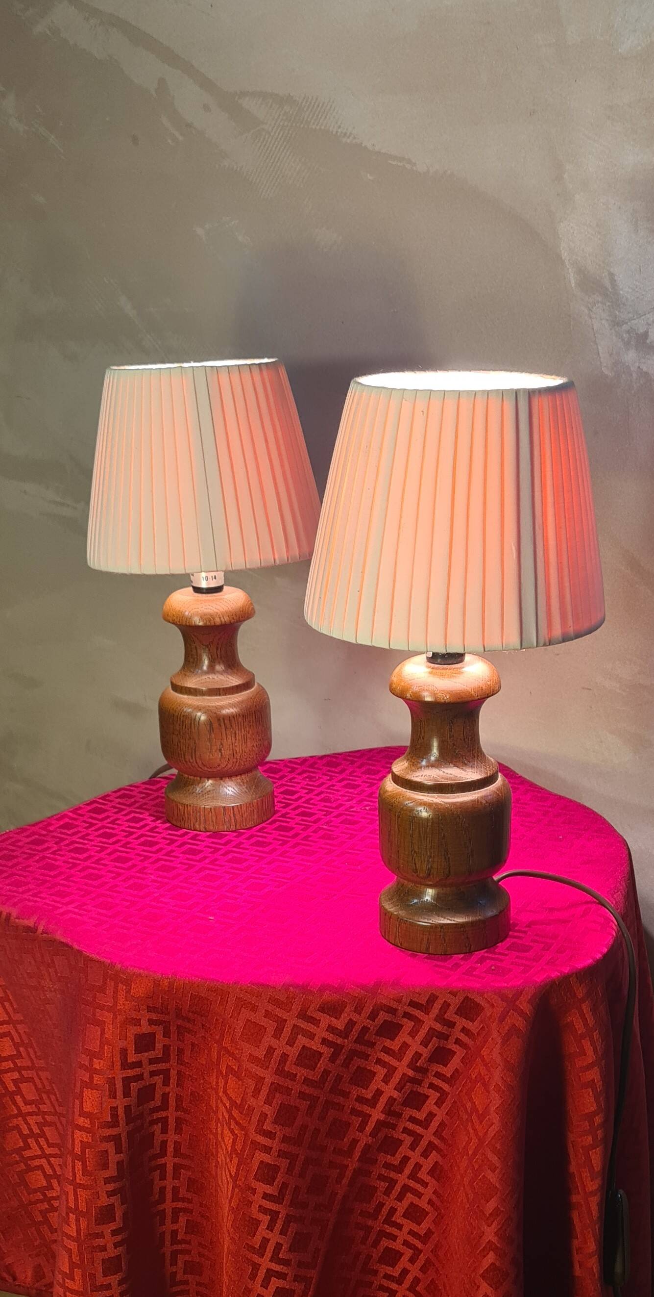 Pair of Scandinavian style wooden bedside lamps 31x16, 1960