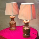 Pair of Scandinavian style wooden bedside lamps 31x16, 1960