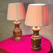 Pair of Scandinavian style wooden bedside lamps 31x16, 1960