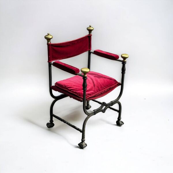 Fauteuil Curule En Fer Et Bronze Dans Le Style Du XVIIème Siècle époque XXéme - Fauteuil En X