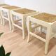 Set of 4 Vintage White Wooden Stools with Thatched Seats - 1970s Yugoslavia