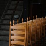 Set of 8 modern Italian dining chairs, beech with woven seats, 1960s.