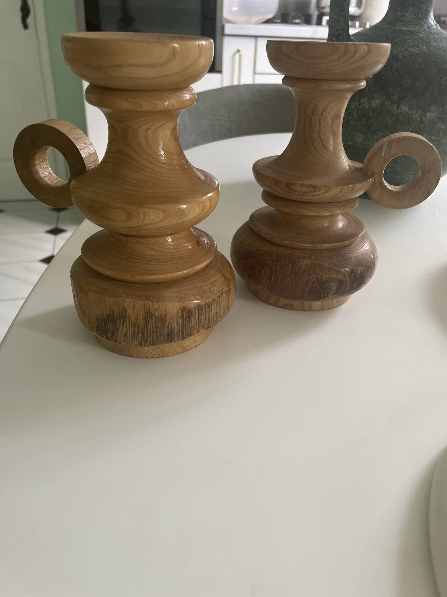 Pair of wooden candlesticks