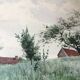 Watercolor signed Victor Henry (1855-1942) "The field of the village" with frame