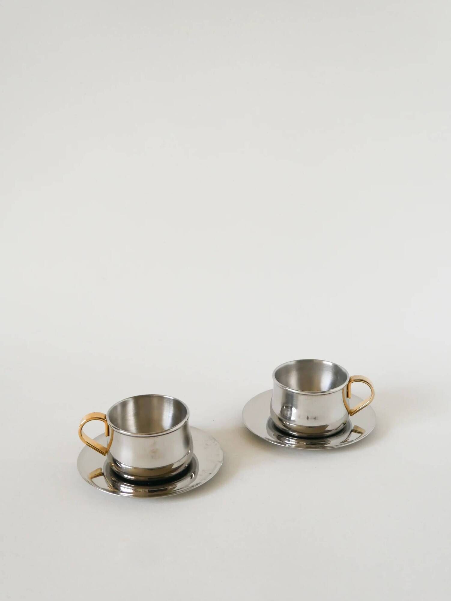 Set of double-walled stainless steel espresso cups made in Italy, 1970s design.