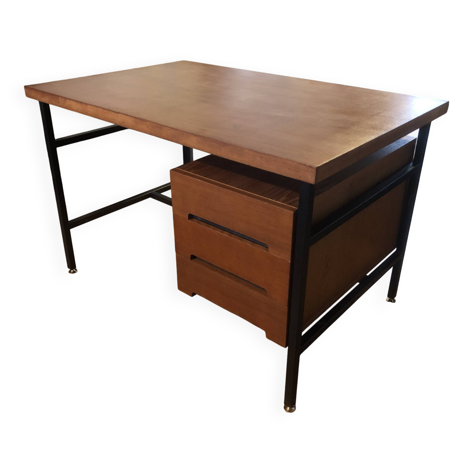 1960s modernist desk with a suspended drawer unit.