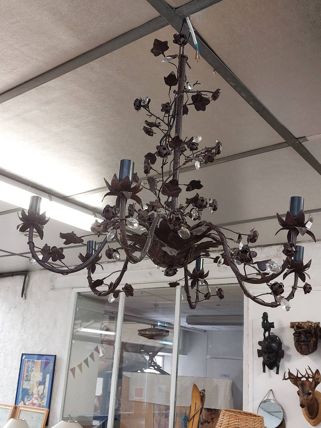 Black flower decor chandelier 6 lights