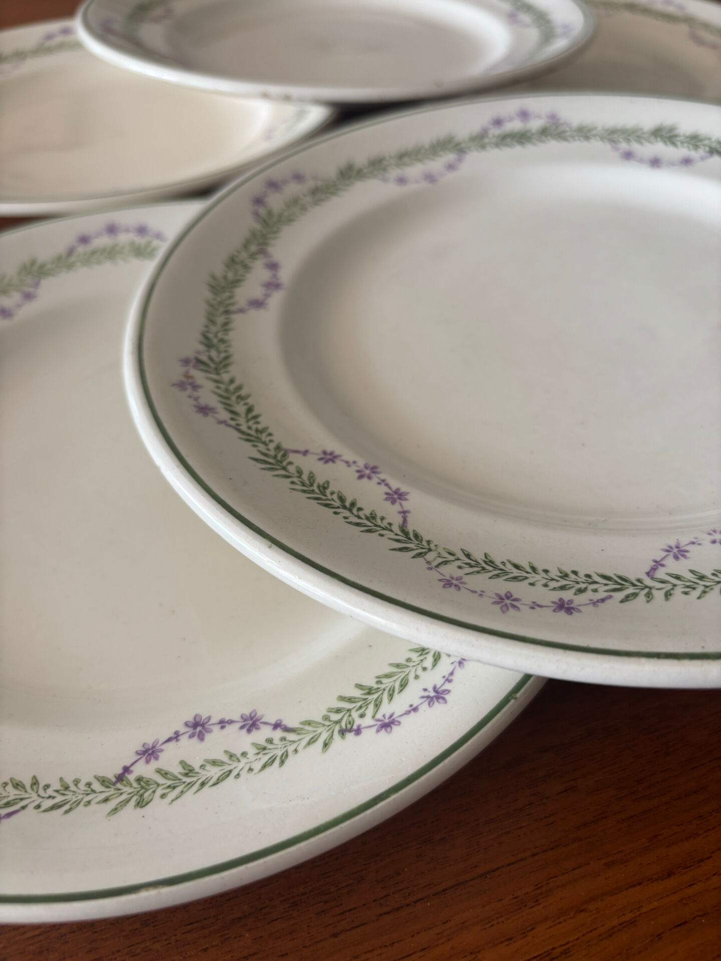 Set of 6 flat plates Longwy Loridan • French earthenware clay
