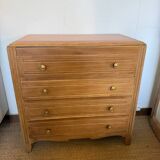 Vintage chest of drawers with oak veneer and gold handles