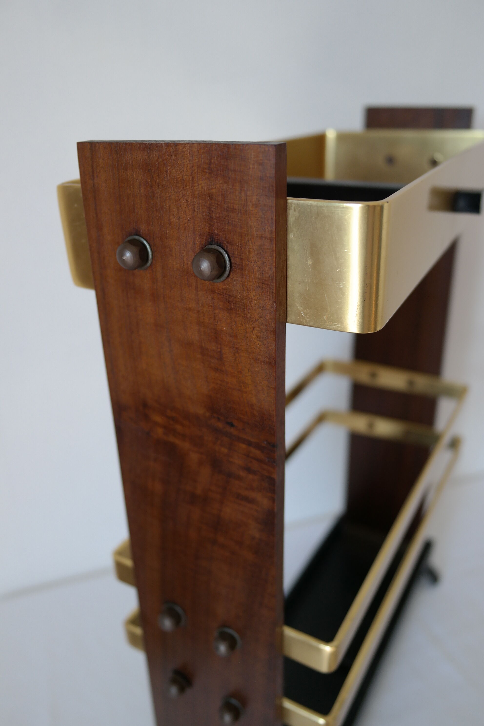 Vintage wooden and brass umbrella holder