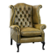 Moss green cow leather Chesterfield wingback armchair in English style