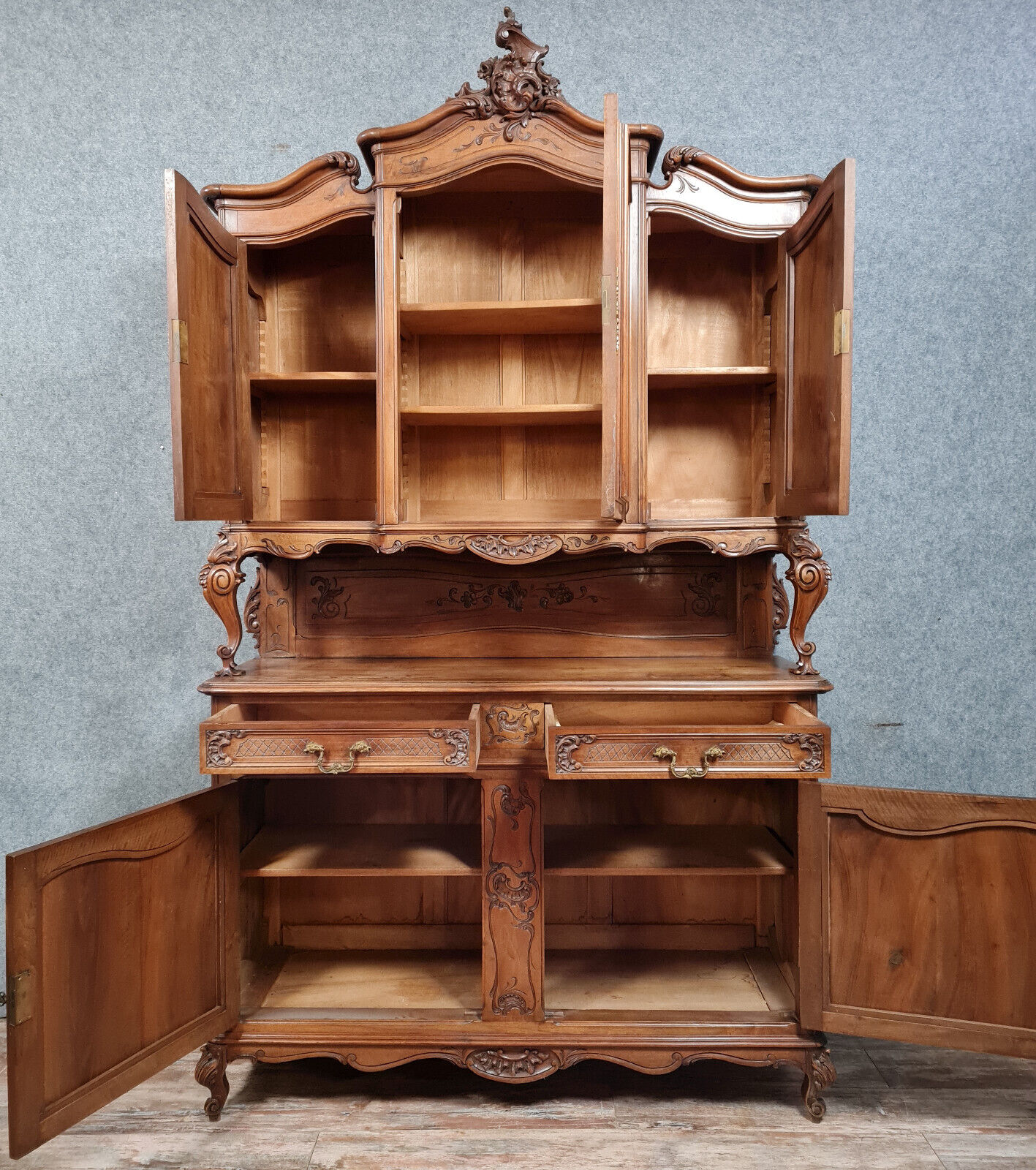 Louis XV double body sideboard in solid walnut circa 1880