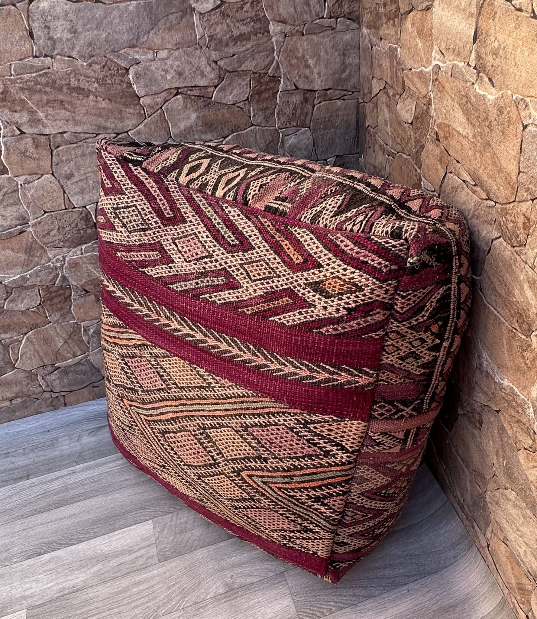 Outdoor Kilim Pouf - Moroccan Throw Pouf - Berber Ottoman Pouf - Oriental Pillow