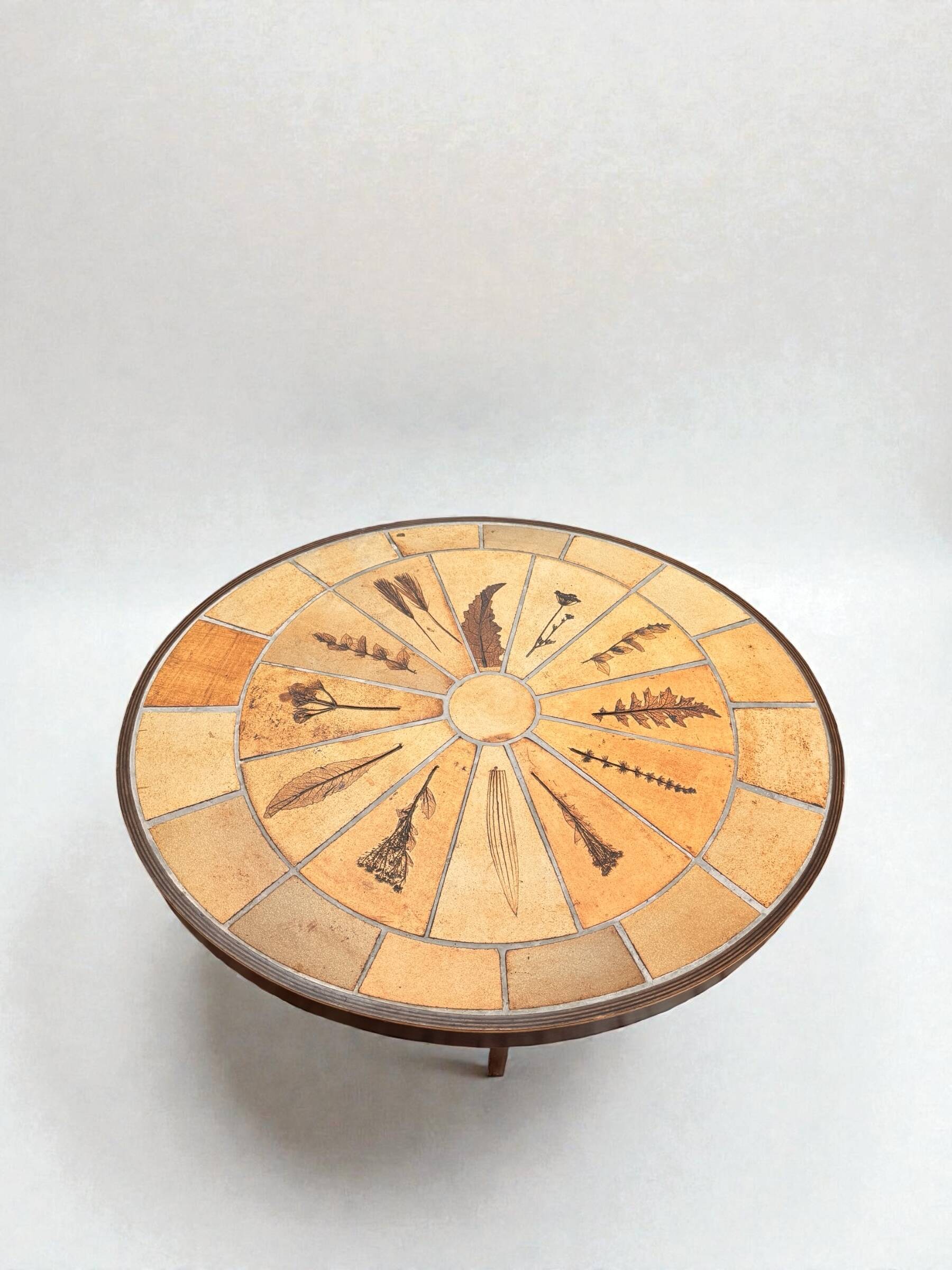 Roger Capron Herbier coffee table signed—vintage ceramic, Vallauris