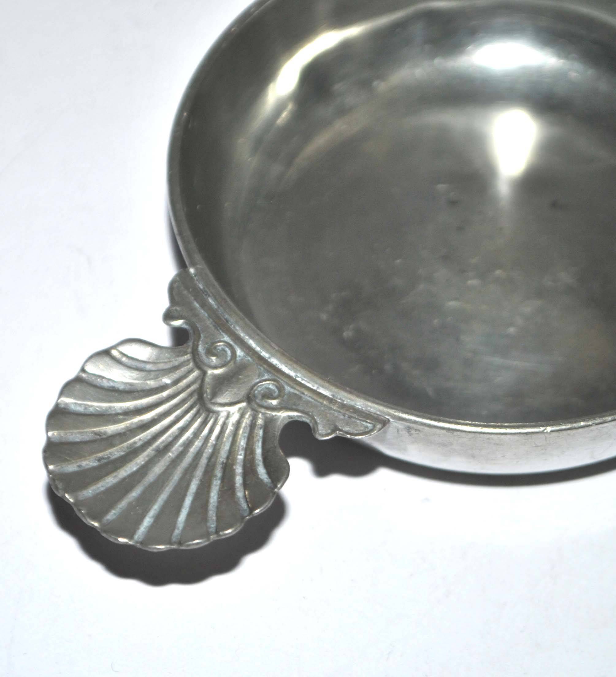 Old tastevin cup in shell pewter - hallmark crowned with flowers and clovers