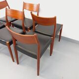 Set of 6 vintage Scandinavian Fristho Franeker chairs in teak and skai from the 60s