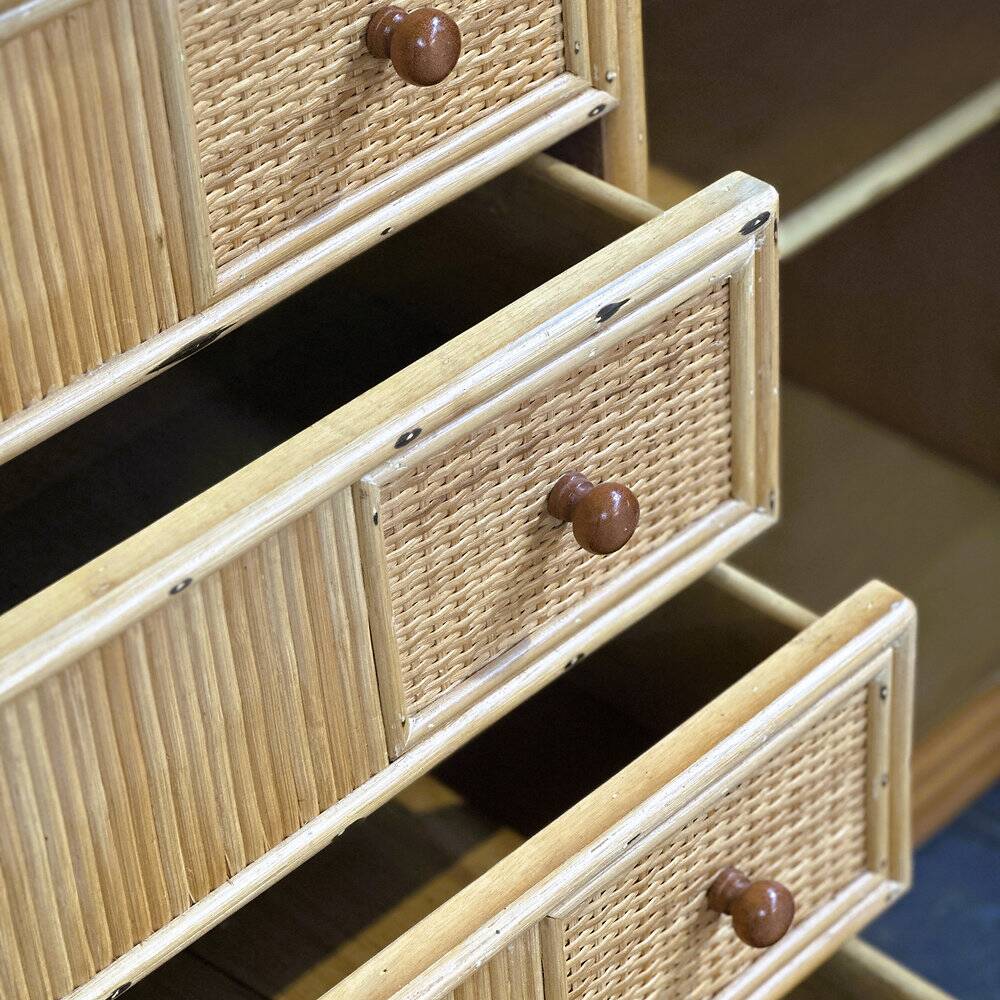 Large coastal rattan and bamboo sideboard credenza, 1980s
