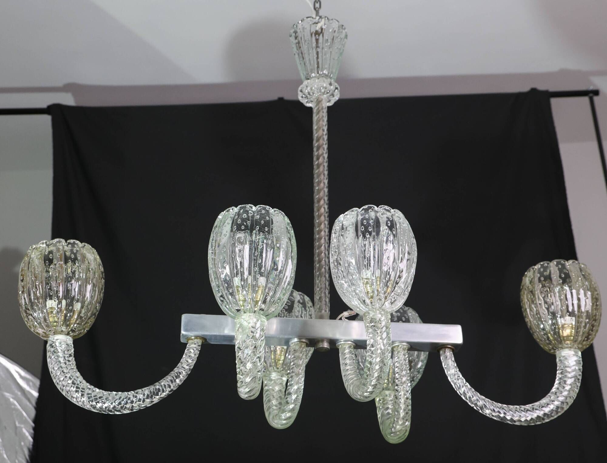 Amazing 6 Light BarovierArt Deco Chandelier, "Bullicante" Glass Murano, 194
