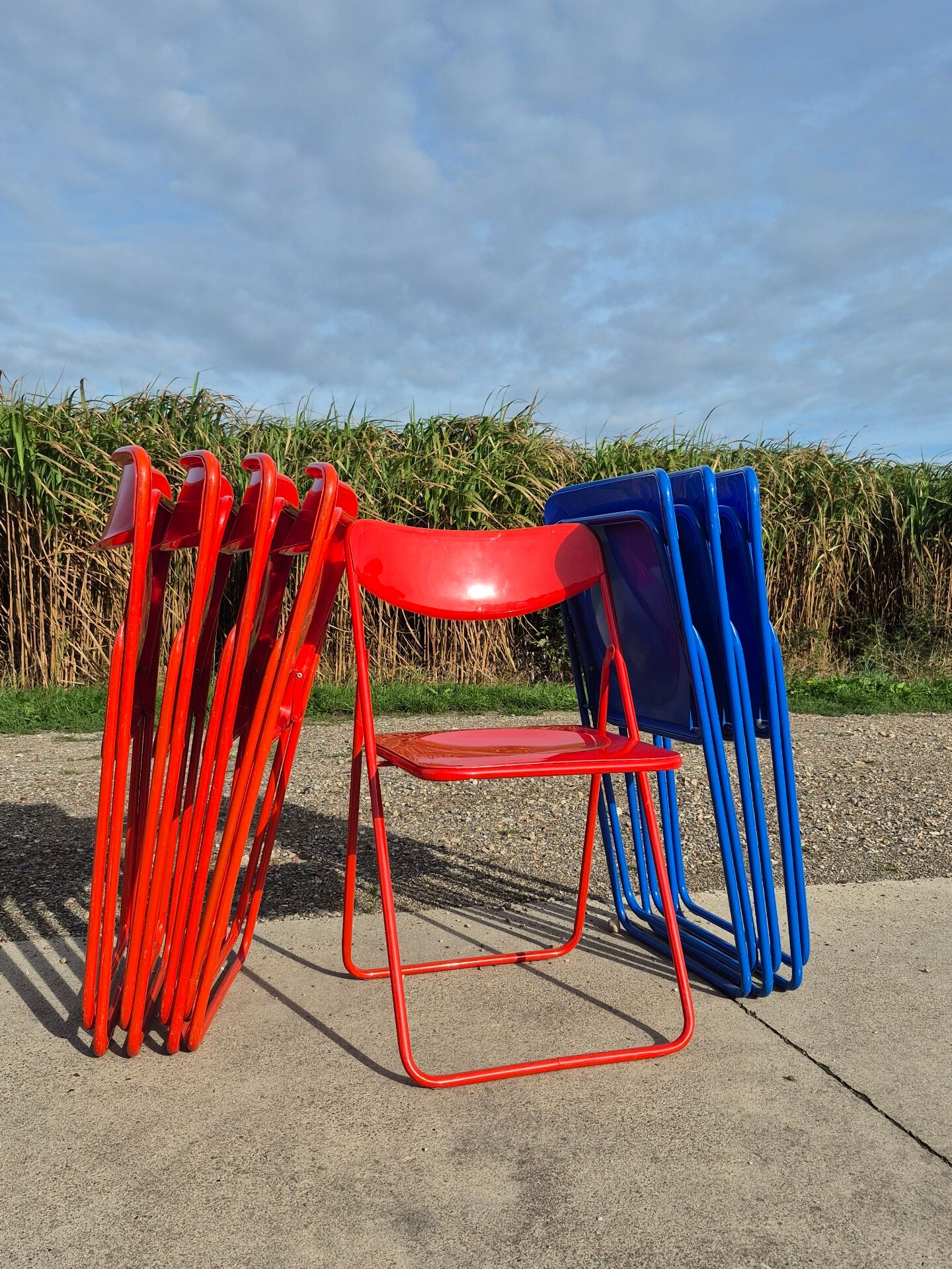 Set 5 vintage TED folding chairs IKEA red 1980s Nield Gammelgaard