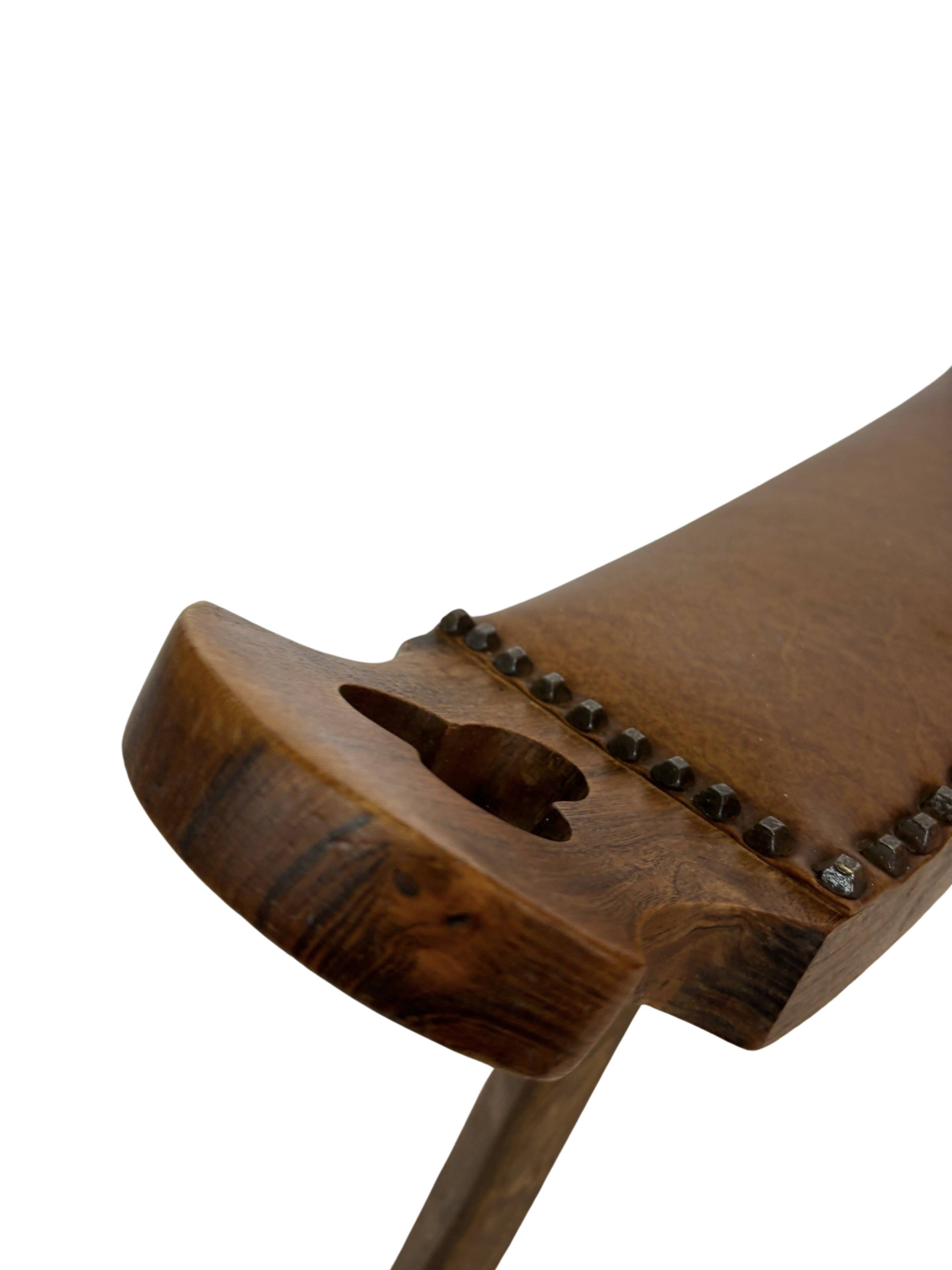Vintage Spanish chair stool brutalist design wood