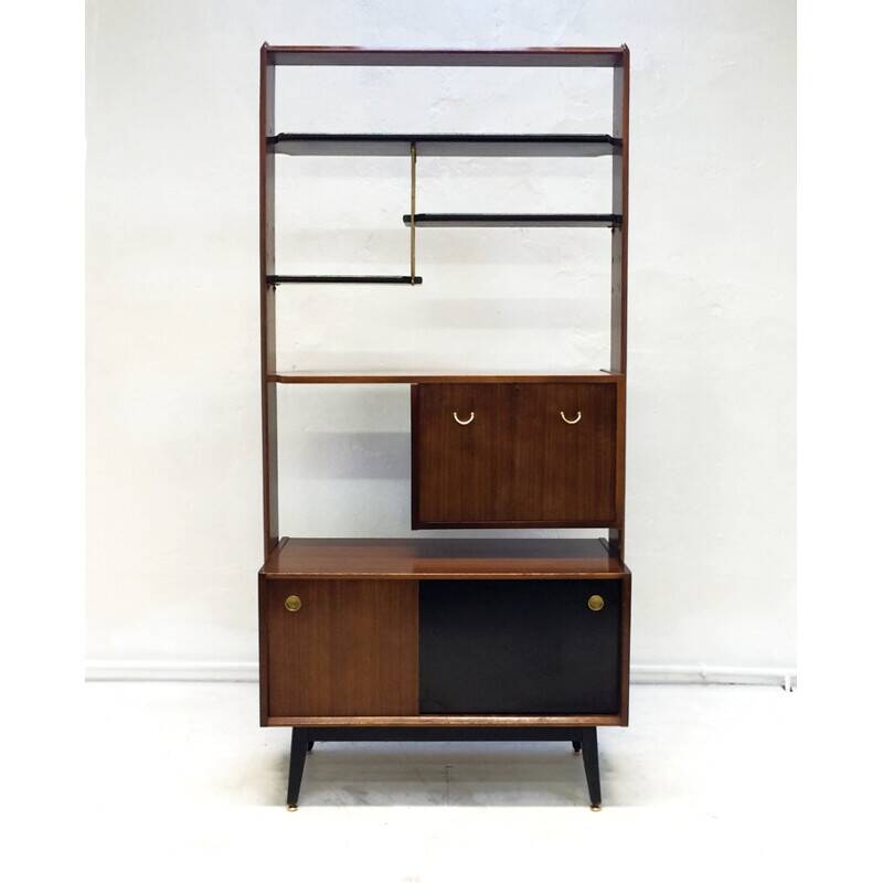G-plan bookcase in ebonized beech and brass, rubber - 1950