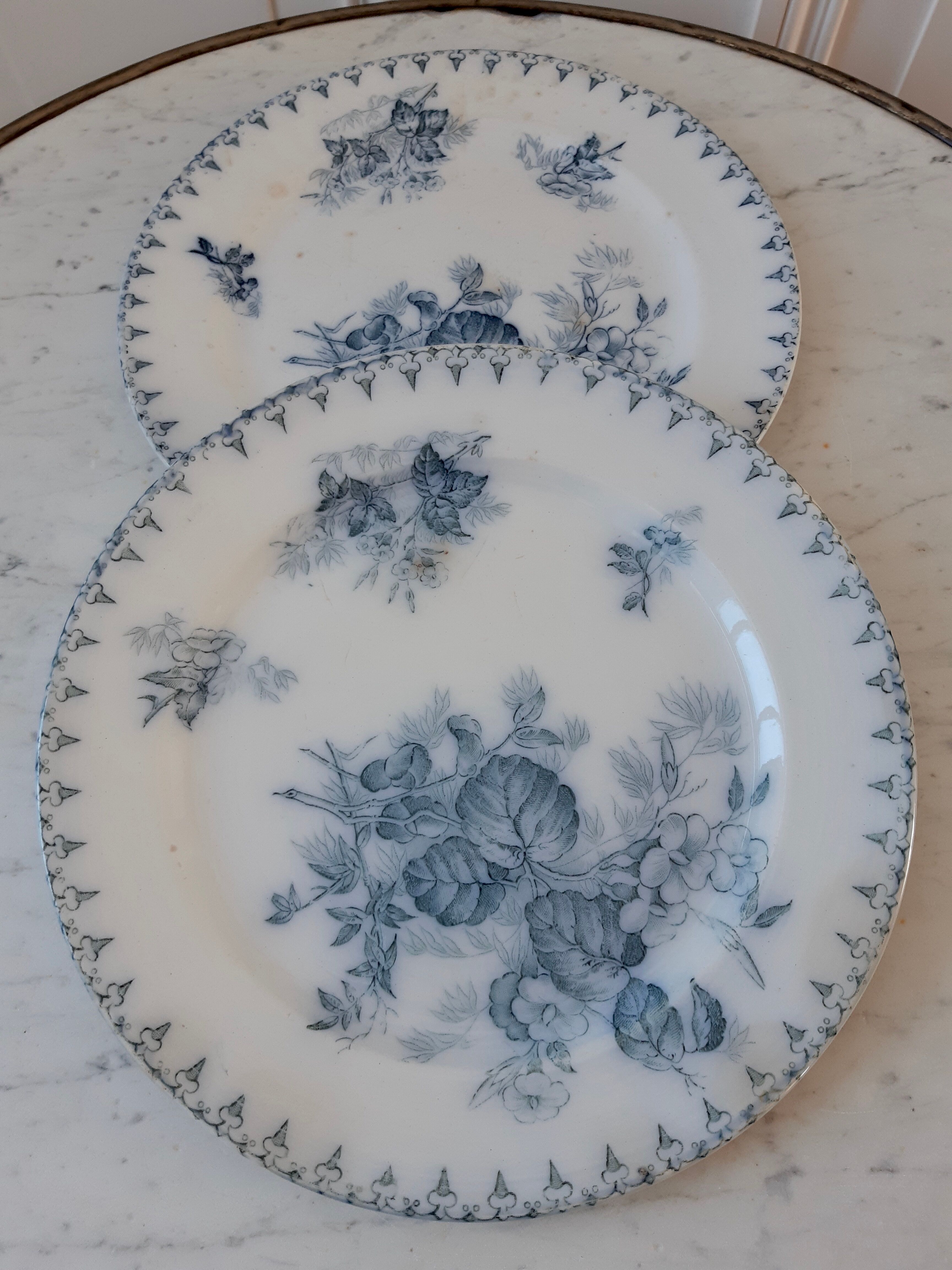 Plate duo Sarreguemines model Flore late 19th century