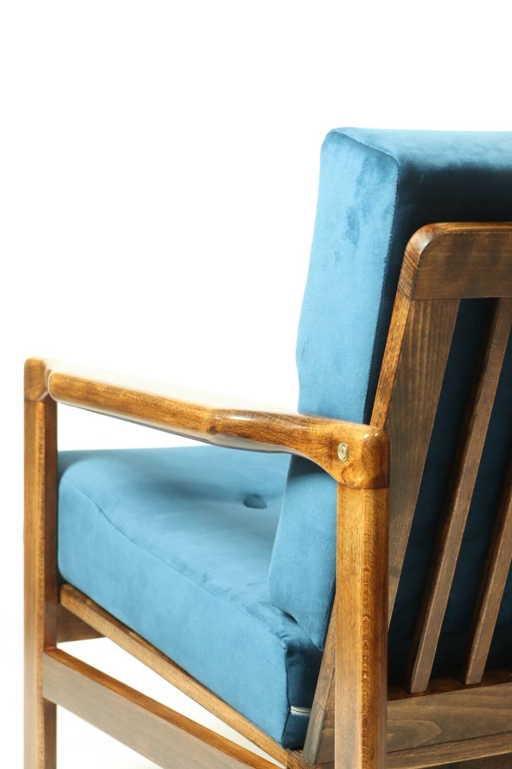 Vintage armchair navy blue velvet Mid century modern design by Zenon Bączyk 1965