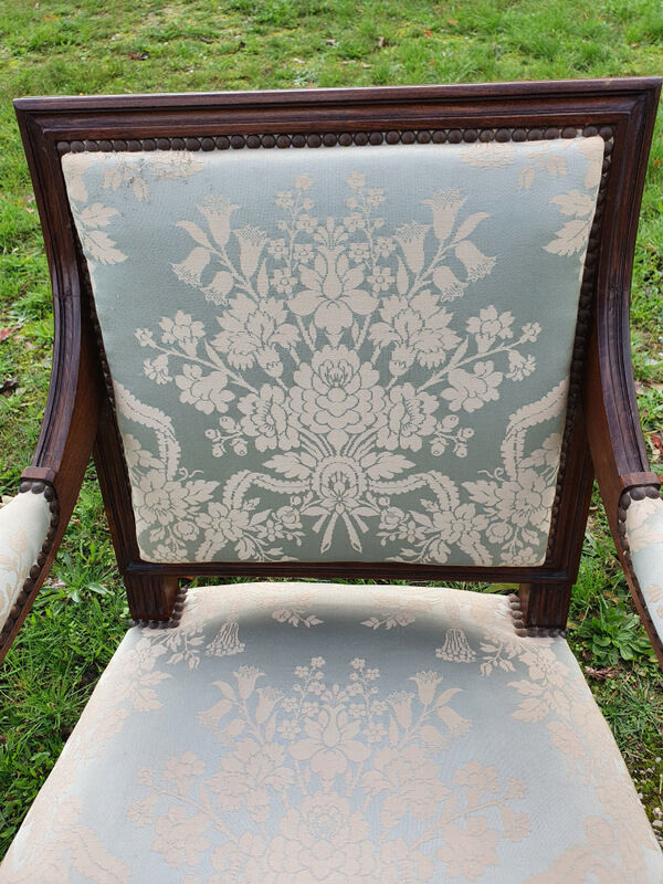 Directoire armchair in light blue satin fabric