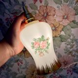 Vintage tulip ride in white opaline drawings of roses